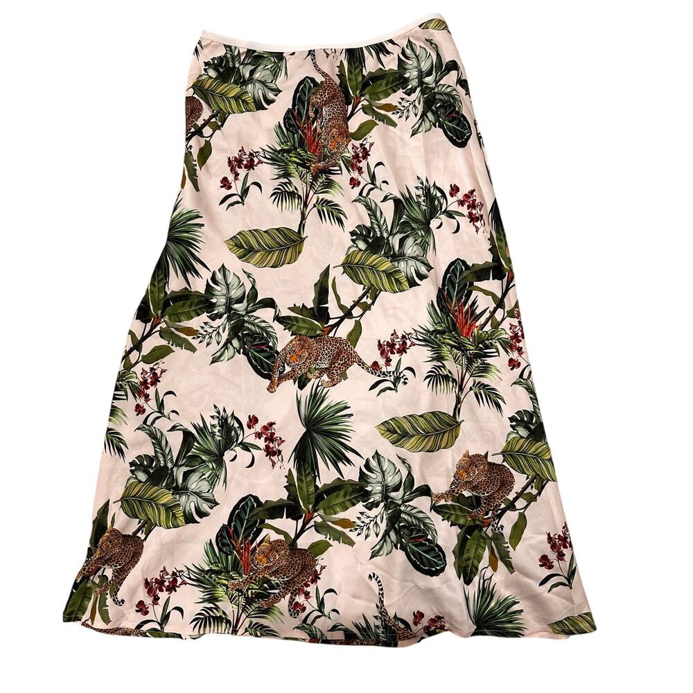 David Lerner Naomi Bias Midi Skirt Petal Pink Cheetah Satin Slip Skirt, size S